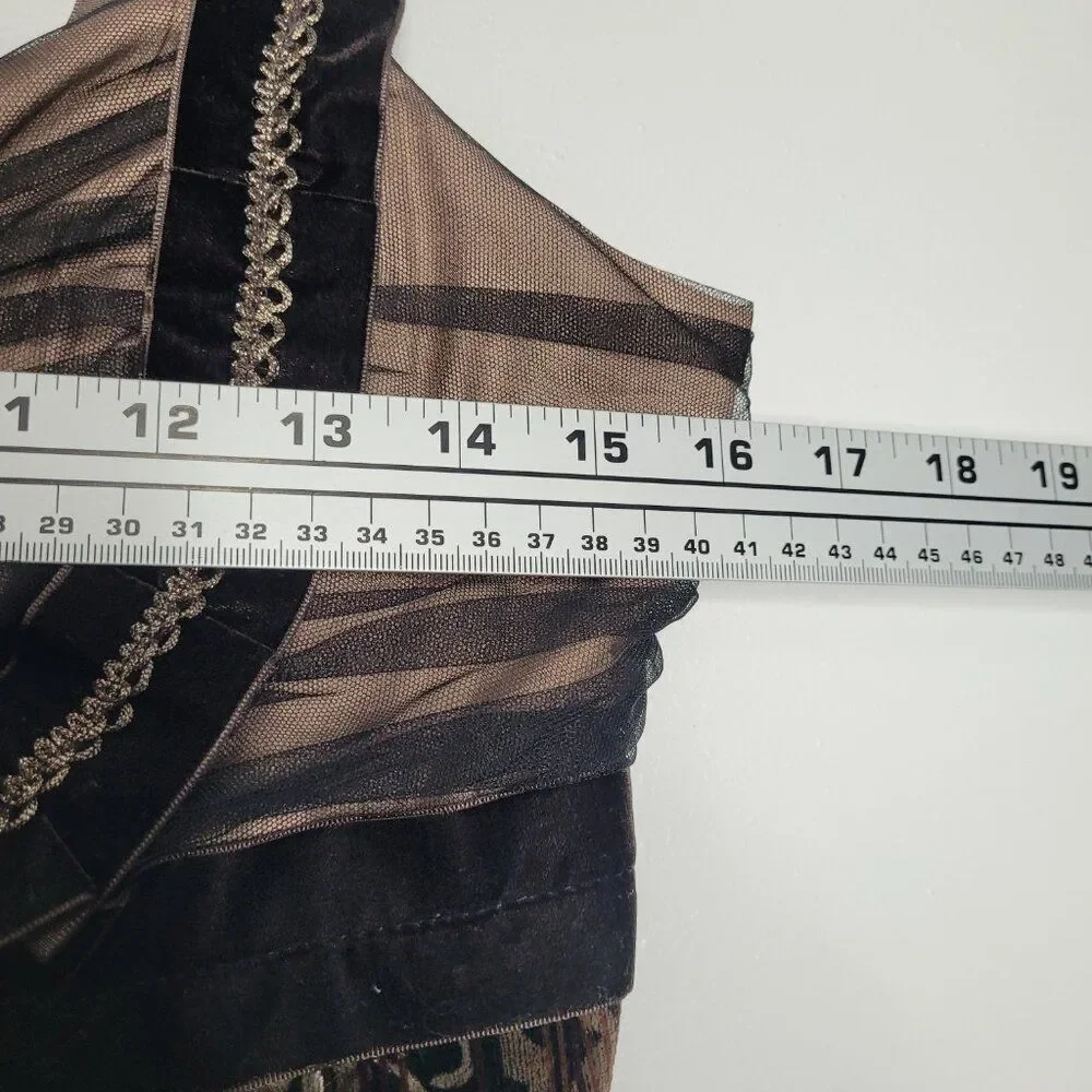 Vintage 90s y2k MIxit brown black moody velvet witchy beaded mesh midi dress 6